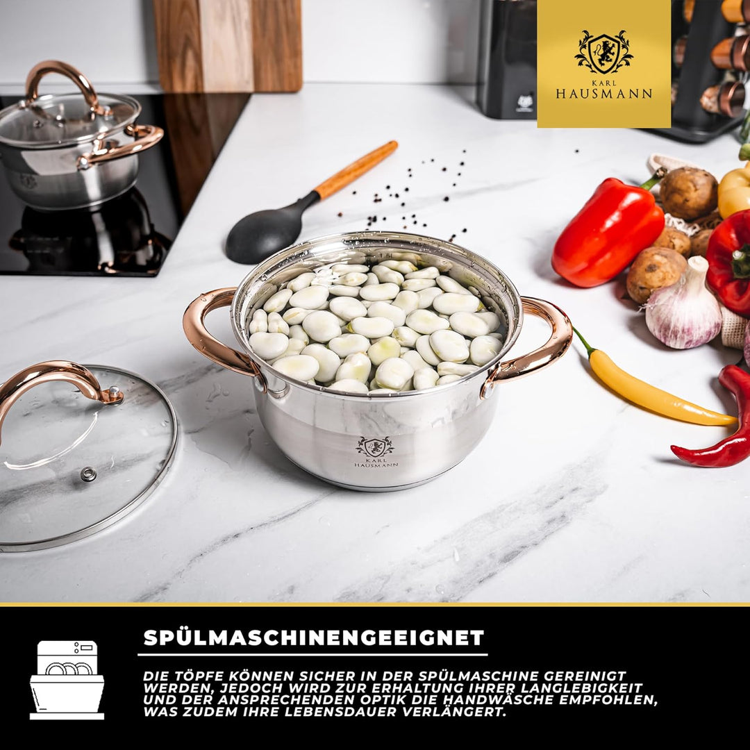 Kochtopf Induktion - 4L - Ø 22 cm - Edelstahl Topf mit Deckel für alle Herdarten Geeignet - Induktio