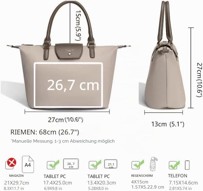 David Jones - Handtasche, Einkaufstasche, Nylon, für Damen, weiche Einkaufstasche, grosse Kapazität,