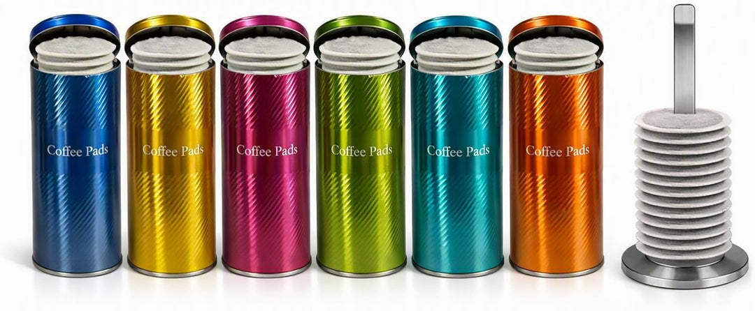 „Kaffeepad-Dose kompatibel mit Senseo – Metallbox mit Padlifter, 4er Set – geeignet für alle Standar