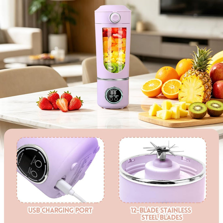 Tragbarer Mixer, Mini-Standmixer, kleiner Entsafter, Smoothie-Maker mit Silikon Strohhalm, USB Wiede