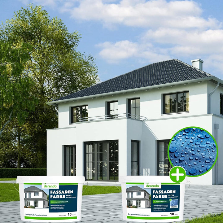 derendo Fassadenfarbe braun 10l mit EXTRA hohem Wetterschutz, matte silikonharzverstärkte Fassaden F