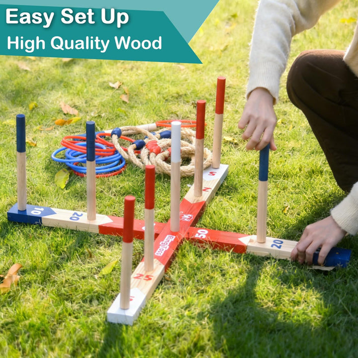 Holz Ringwurfspiele, Premium Quoits Gartenspiel Set, Wurfspiel Gross, Gross