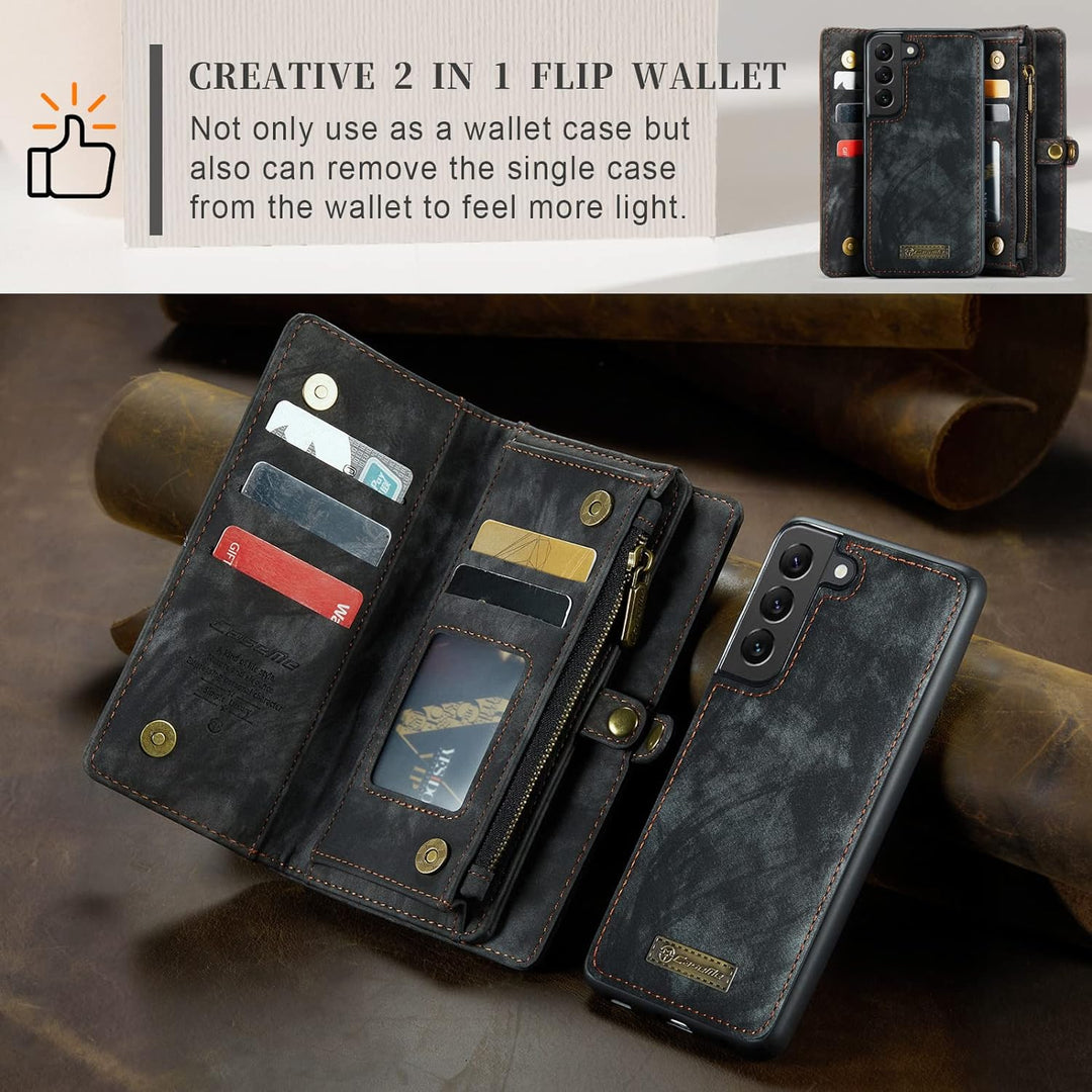 UFinetech Samsung S22 Hülle, Stossfest Kartenfach Tasche Samsung Galaxy S22 5G Handyhülle, Flip Magn