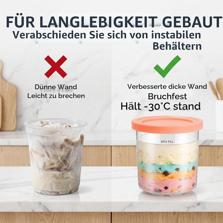 Behälter für Ninja Creami, 4 Stück Ersatzbecher &amp; Deluxe Behälter Set, 500ml Becher mit Farbkappen,