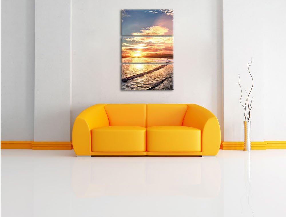 Pixxprint Los Angeles Beach / 3-Teilig/Gesamtmass 120cm Leinwandbild bespannt auf Holzrahmen/Wandbil