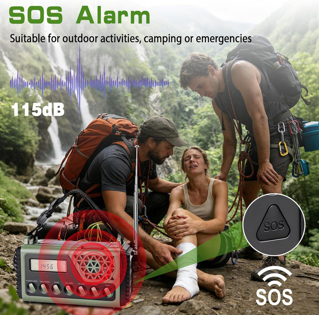 10000 mAh Kurbelradio, Solar Notfallradio mit AM/FM/SW Empfang | Dynamo Notradio, HandyLadegerät, Ta