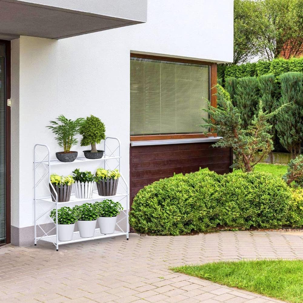 Bomclap Pflanzenregal Blumenregal Metall, 3 Stufen Pflanzenständer Blumentopf Topfhalter für Outdoor