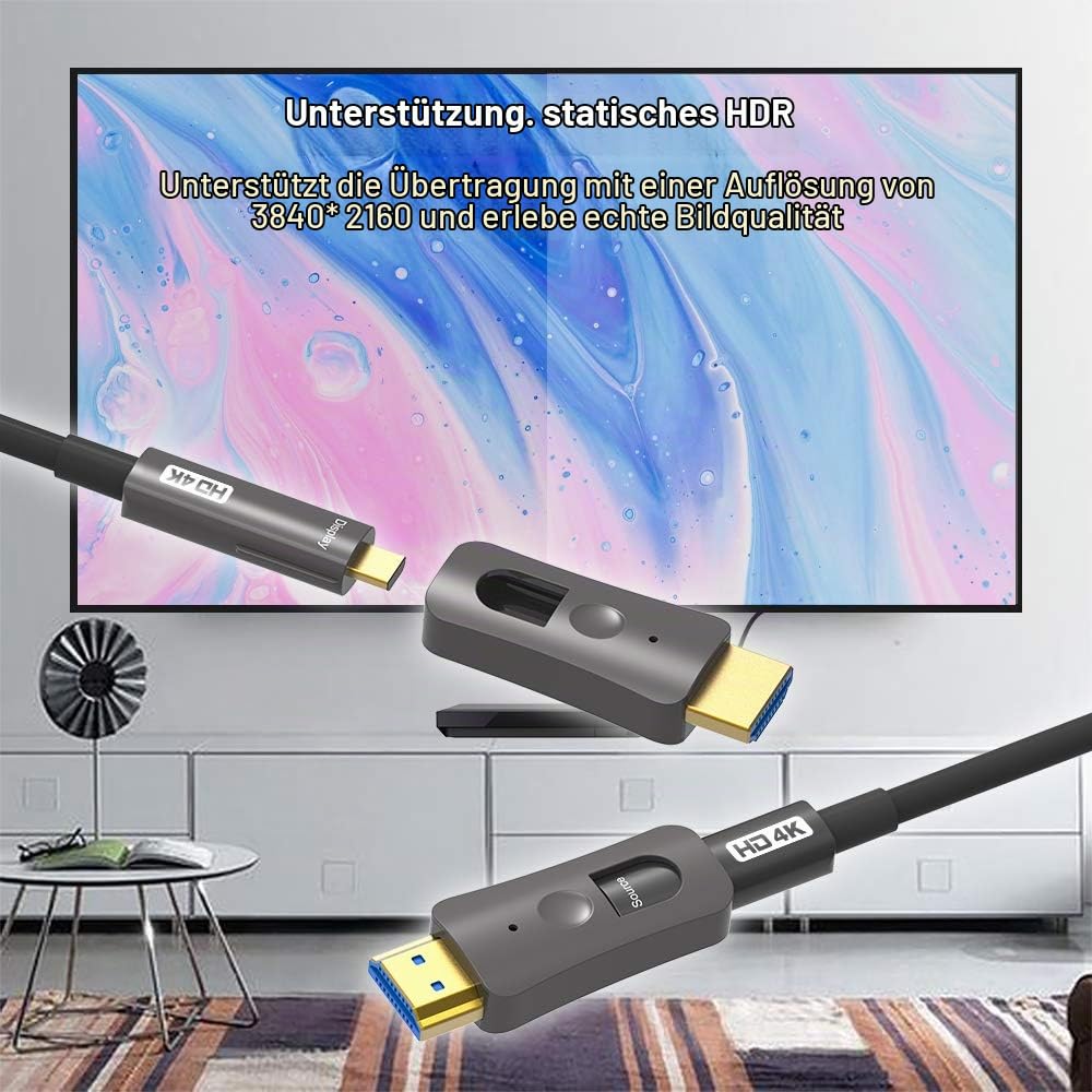 YIWENTEC HDMI Fibre Cable 4k@60Hz HDCP2.2 4:4:4 High Speed 18Gbps HDR 3D 4K2K HDMI Optic Fibre Cable