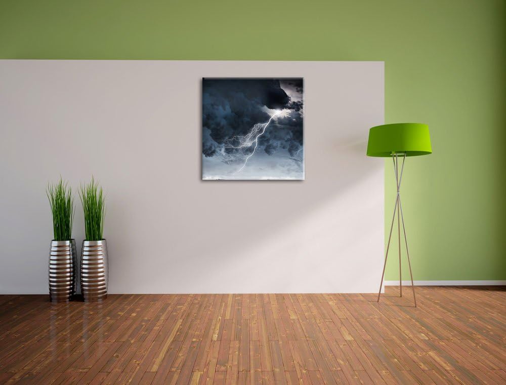 Pixxprint Blitz am Himmel, Format: 70x70 auf Leinwand, XXL riesige Bilder fertig gerahmt mit Keilrah