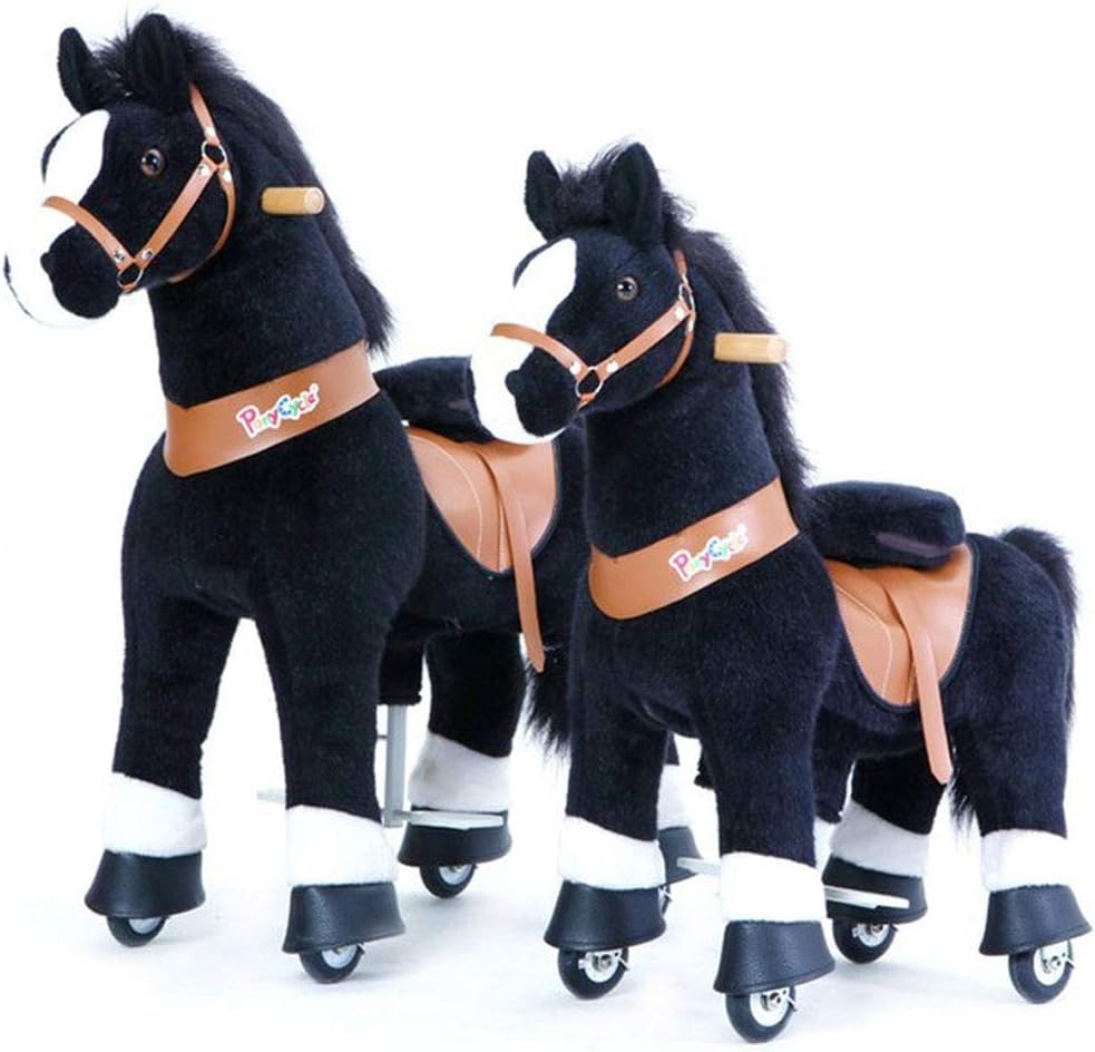 PonyCycle Offizielle Klassisch U-Serie Reiten auf Pferd Spielzeug Plüsch Lauftier Schwarzes Pferd fü