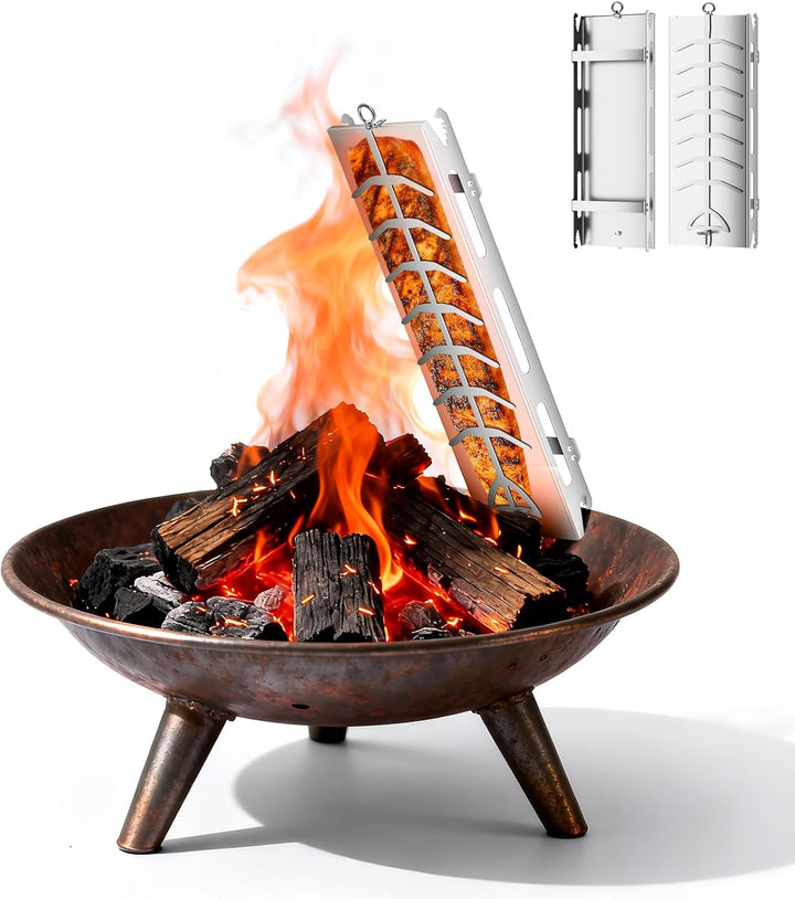 G.a HOMEFAVOR Flammlachsbrett Edelstahl 56 x 17 cm, inkl. Erdspiess Lachsbrett zum Grillen Feuerscha