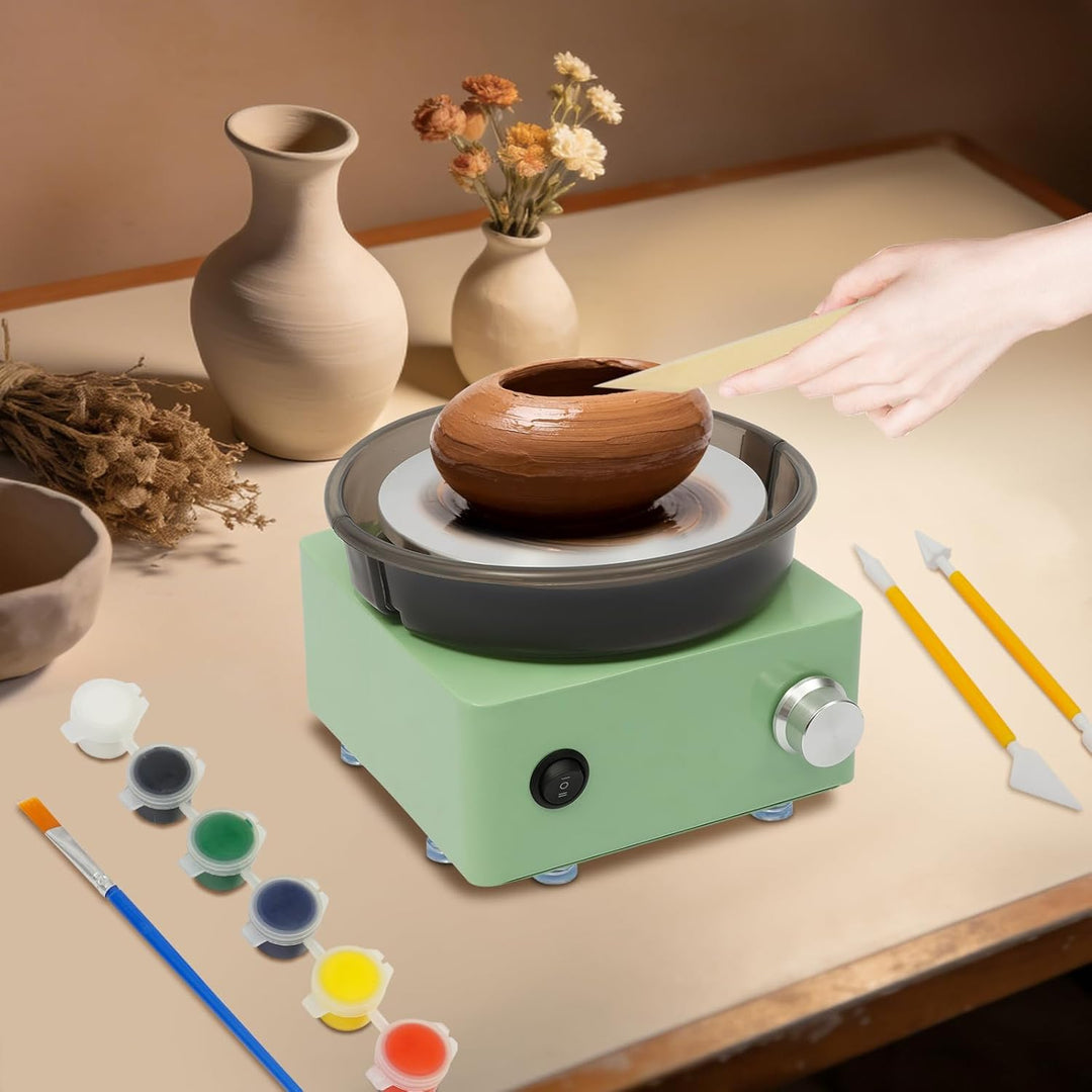 Töpferscheiben-Set 15cm Mini Elektrische Töpferscheibe Drehscheibe mit Zwei-Wege-Rotation, Tonrad mi