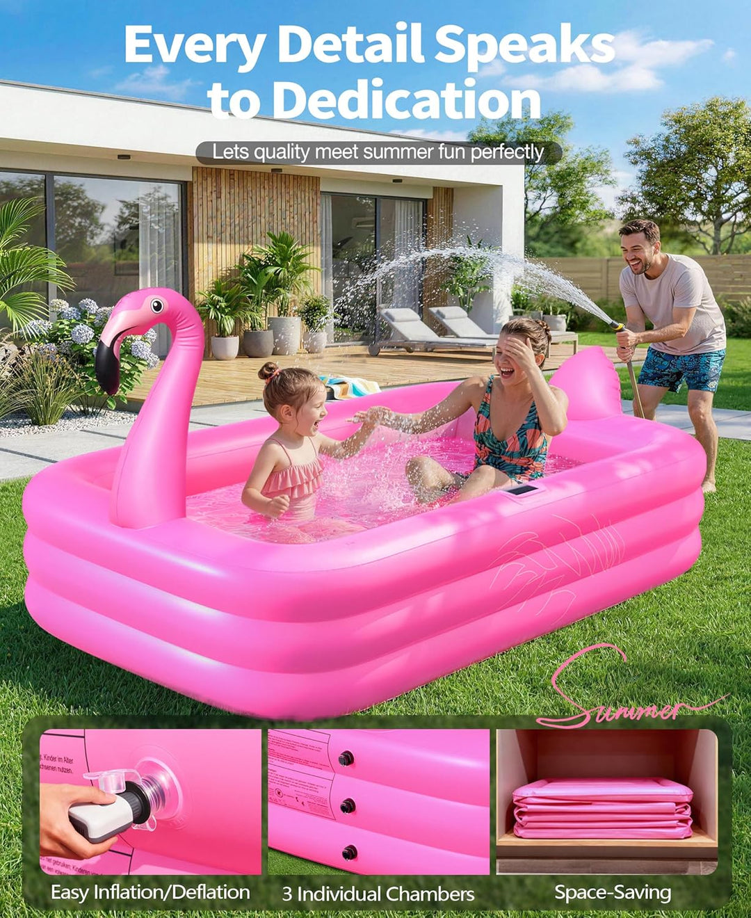 PoolLeader Aufblasbarer Pool Erwachsene, Grosses Gartenpool Rechteckig mit Solar Licht, Haltbar Flam
