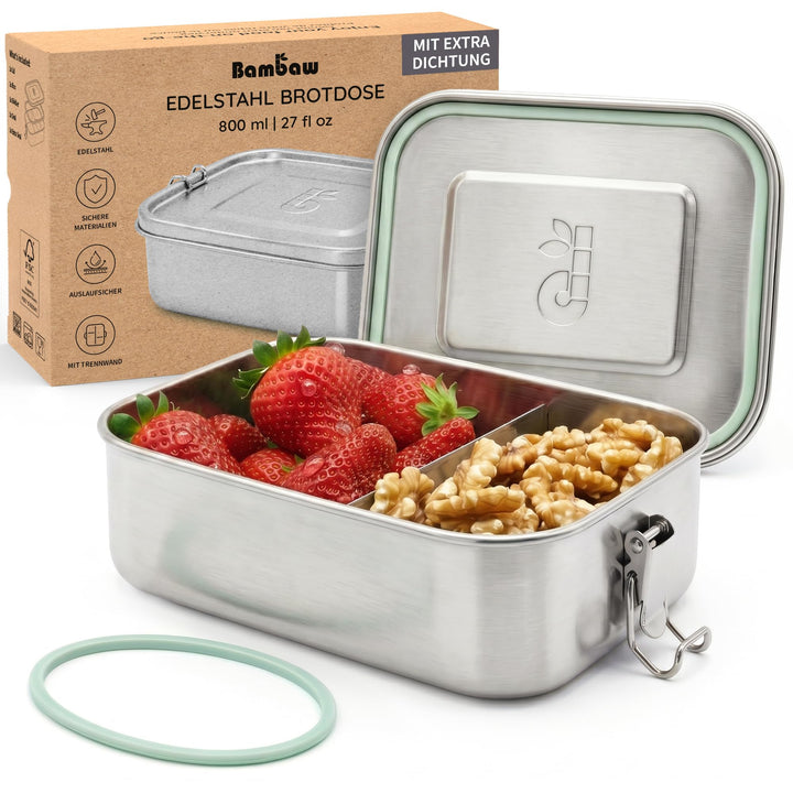 Bambaw Edelstahl Brotdose Schule 800ml | Bentobox Lunchbox Kinder & Erwachsene | Bento Box Japanisch