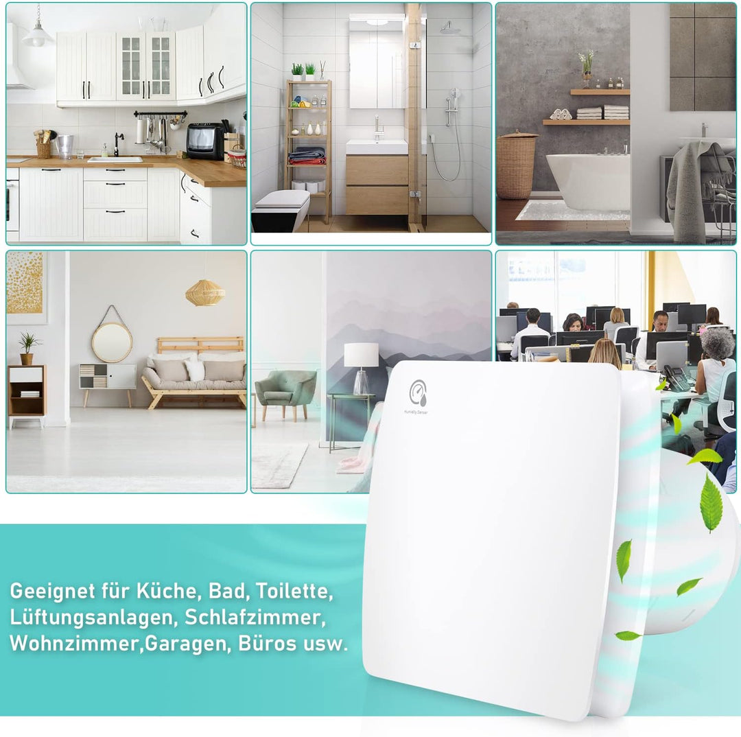 Ikodm Badlüfter 150mm mit Feuchtigkeitssensor und Rückstauklappe timer, Badezimmerlüfter Bad Lüfter