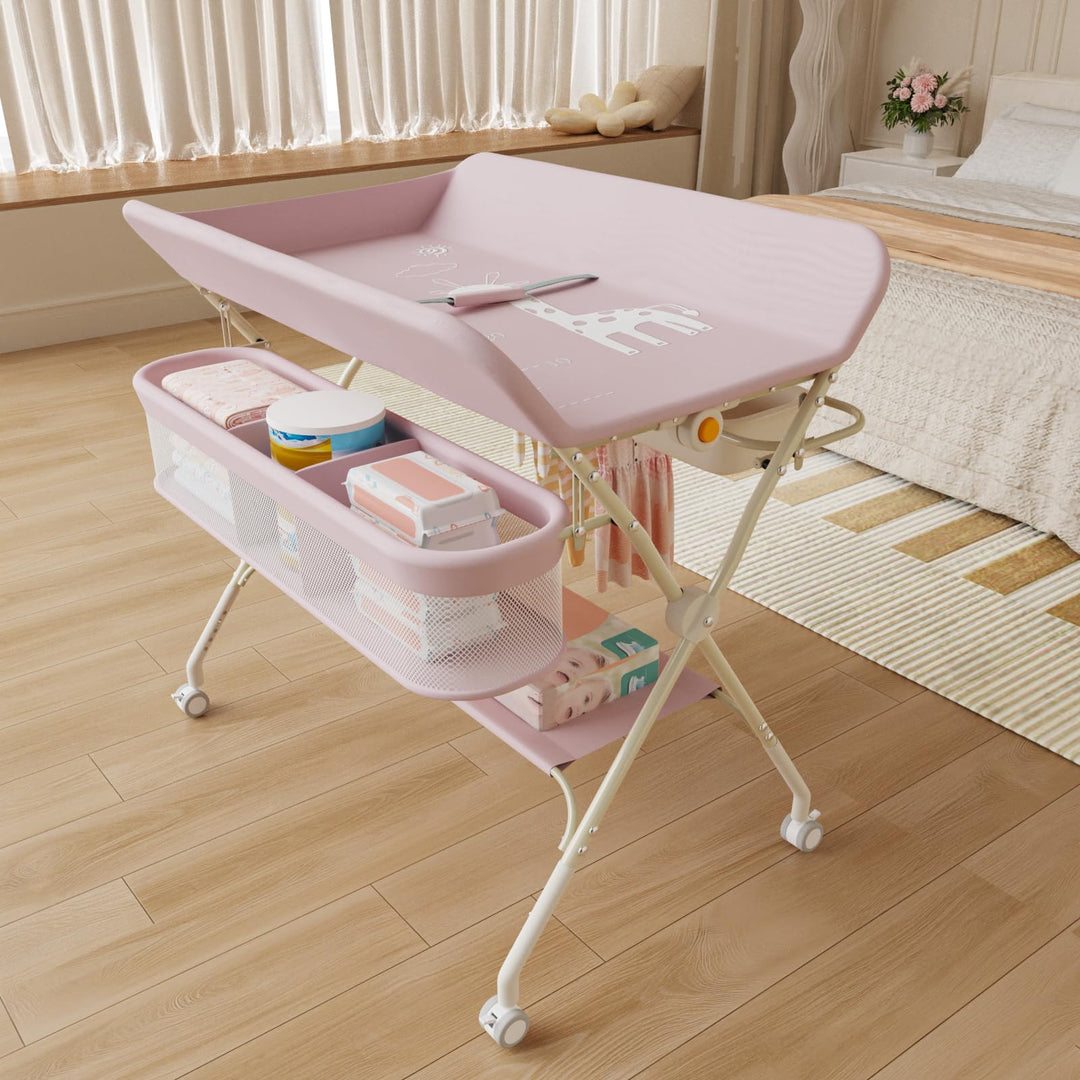 OHMG Baby Wickelkombi Mobiler Bade-Wickeltisch faltbar,klappbare Wickelkommode mobiler,Wickeltisch m