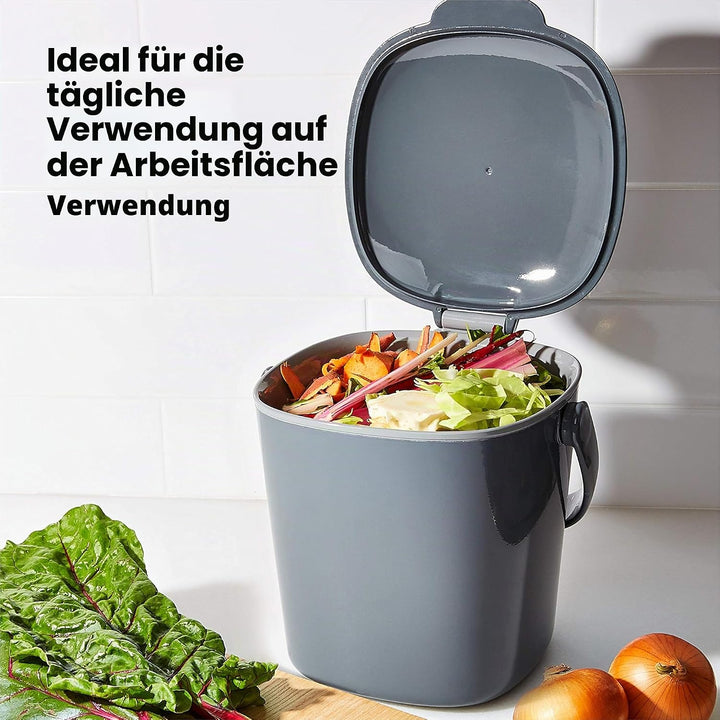 OXO Good Grips Komposteimer grau – geruchsdichter Abfalleimer für die Küche – 2,8 l 2.8L Anthrazit,