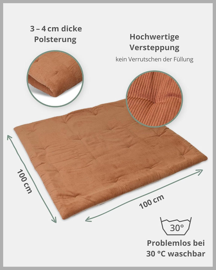 ULLENBOOM Krabbeldecke für Baby 100x100 cm - Dick und weich gepolstert Cord Caramel 100 x 100 cm, Co