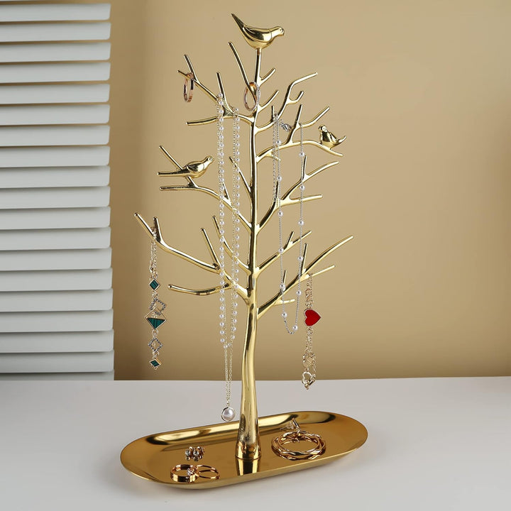 MORE&LESS Zweig Schmuckständer mit Metalltablett Farbe Luxus Baum Turm hängende Aufbewahrungsstücke