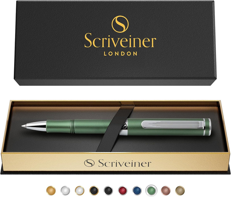 Scriveiner Grün Kugelschreiber EDC Luxus Stift, Taschenkugelschreiber mit Chrom, schönes Schreibstif