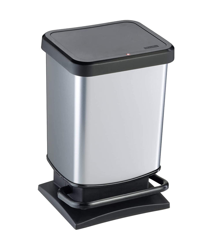 Rotho Paso Mülleimer 20l mit Deckel, Kunststoff (PP) BPA-frei, silbermetallic, 20l (29.3 x 26.6 x 45