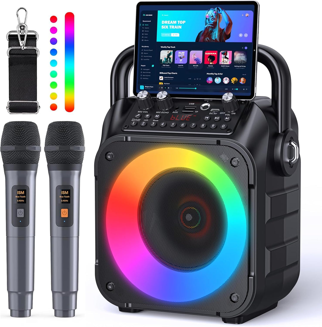 Singingmate Karaoke-Maschine, tragbarer Bluetooth-Lautsprecher für Erwachsene mit 2 drahtlosen Mikro