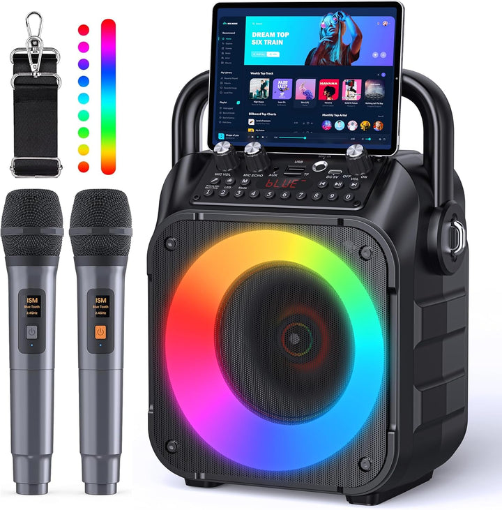 Singingmate Karaoke-Maschine, tragbarer Bluetooth-Lautsprecher für Erwachsene mit 2 drahtlosen Mikro