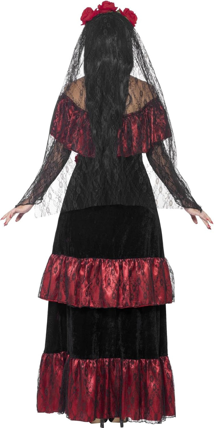 Smiffys, Damen Tag der Toten Braut Kostüm, Kleid und Rosenschleier, 43739 Halloween Plus X2 (UK 24-2