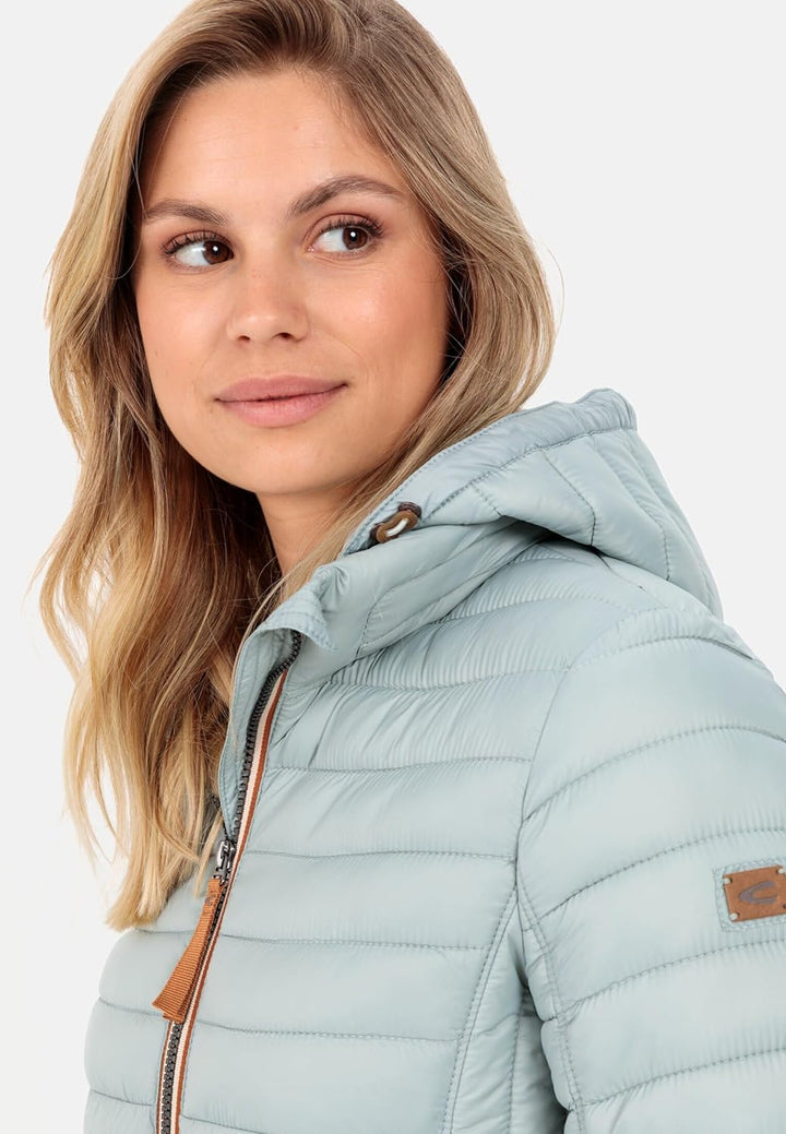 camel active Damen Leichter Wasserabweisende Steppmantel mit Abnehmbarer Kapuze Jacket 34 Blau-grau,
