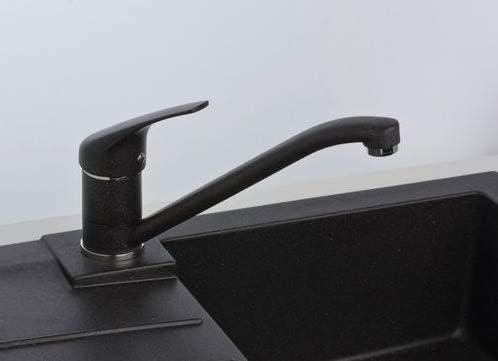 VBChome Spülbecken mit Armatur 50 x 47 cm Schwarz Granit Spüle Einzelbecken Küche Einbauspüle Verbun