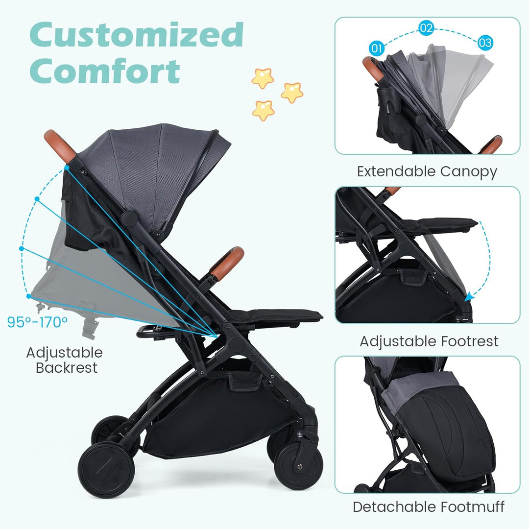 COSTWAY Kinderwagen klappbar mit Regenschutz, Reisebuggy mit verstellbarem Rückenlehne, Fussstütze,