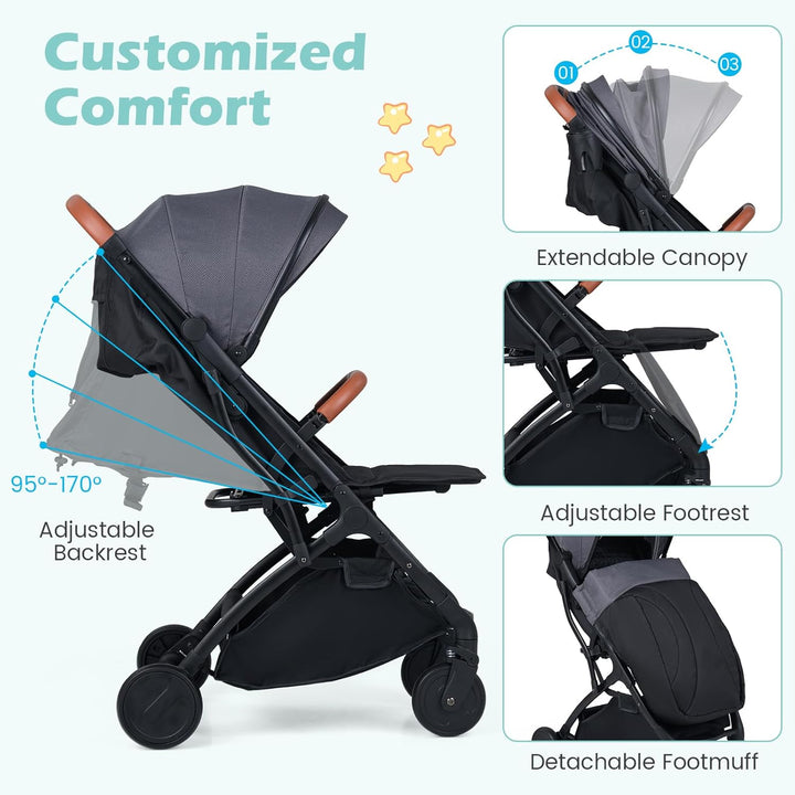 COSTWAY Kinderwagen klappbar mit Regenschutz, Reisebuggy mit verstellbarem Rückenlehne, Fussstütze,