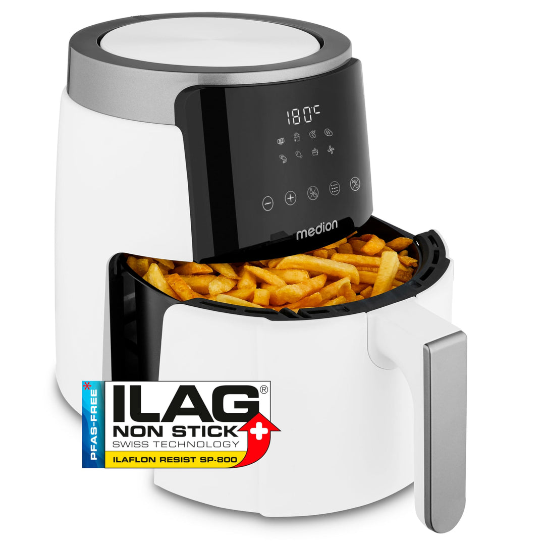 MEDION P40 L Heissluftfritteuse (4,7 Liter, Airfryer, 1500 Watt, einfache Bedienung, ölfreies Fritti