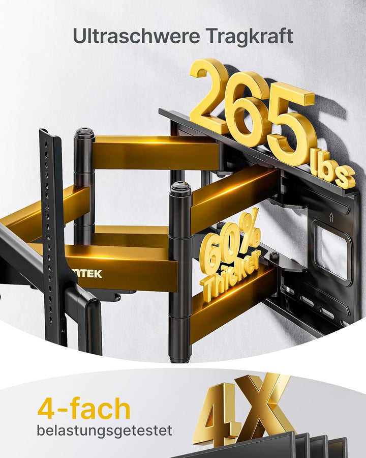 monTEK Heavy-Duty XXL vollbewegliche TV Wandhalterung, für extra grosse 60–120-Zoll-Fernseher – Trag