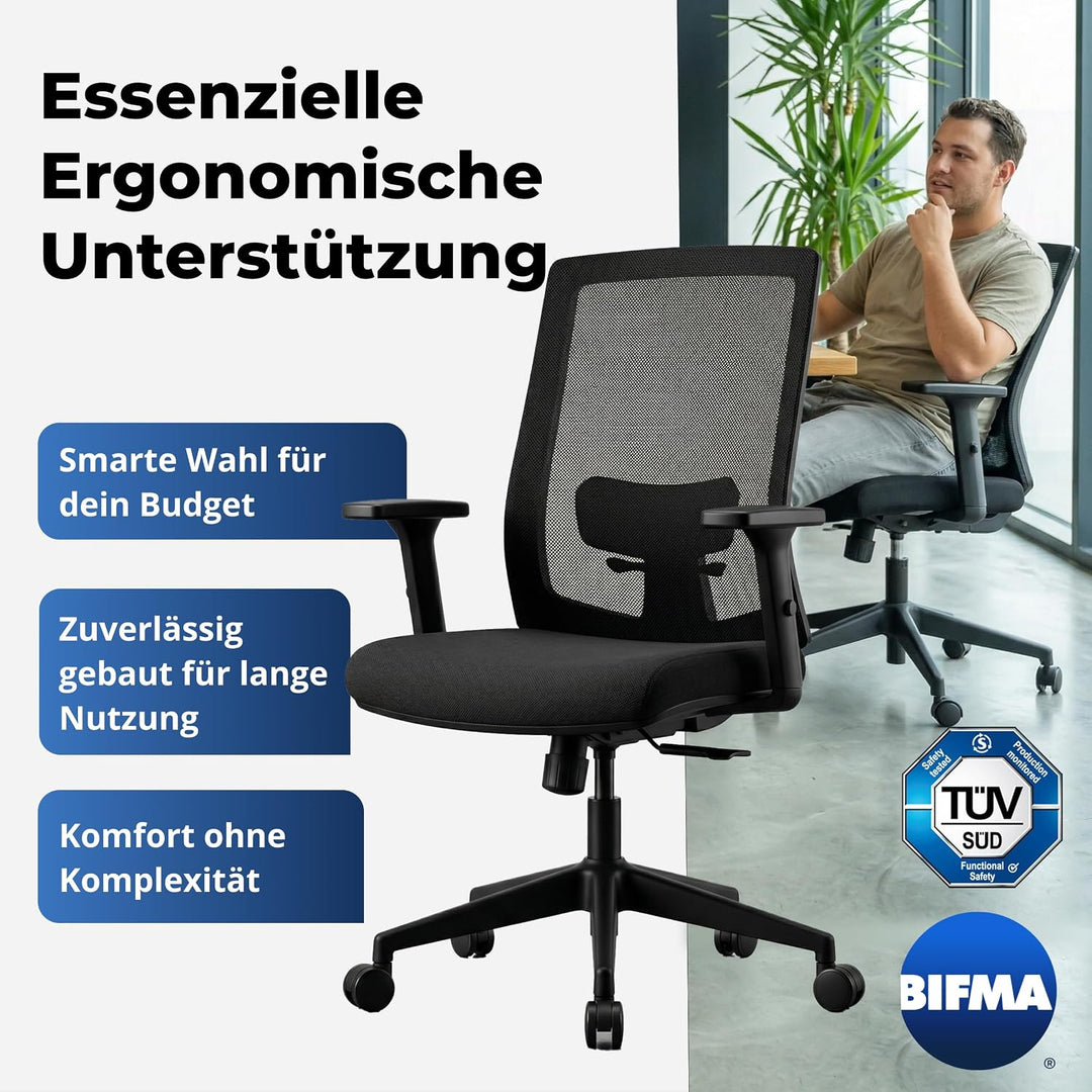 Backerz Bürostuhl Ergonomisch, Schreibtischstuhl mit Verstellbarer Lendenstütze, Büro Stuhl &amp; Drehst