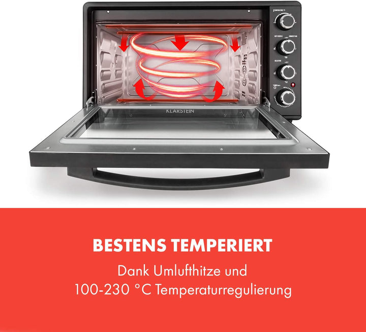 Klarstein Masterchef Minibackofen, Mini Backofen Temperatur: 100-230 °C, Ofen mit Drehspiess, Umluft