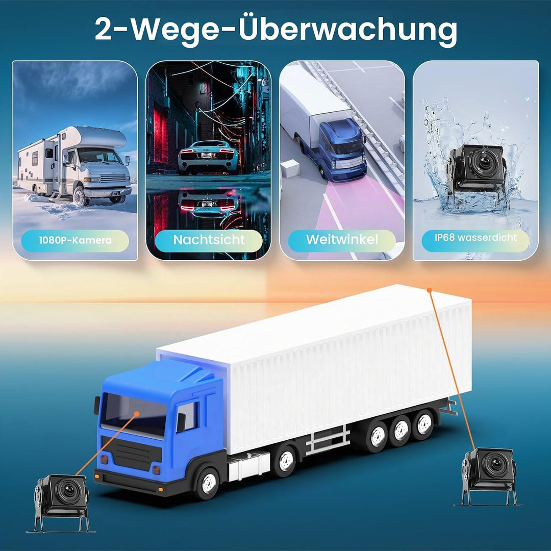 Hodozzy Rückfahrkamera Set mit 7 Zoll HD Monitor, 2 * Kameras Wasserdichtes Super Nachtsicht, Rückfa
