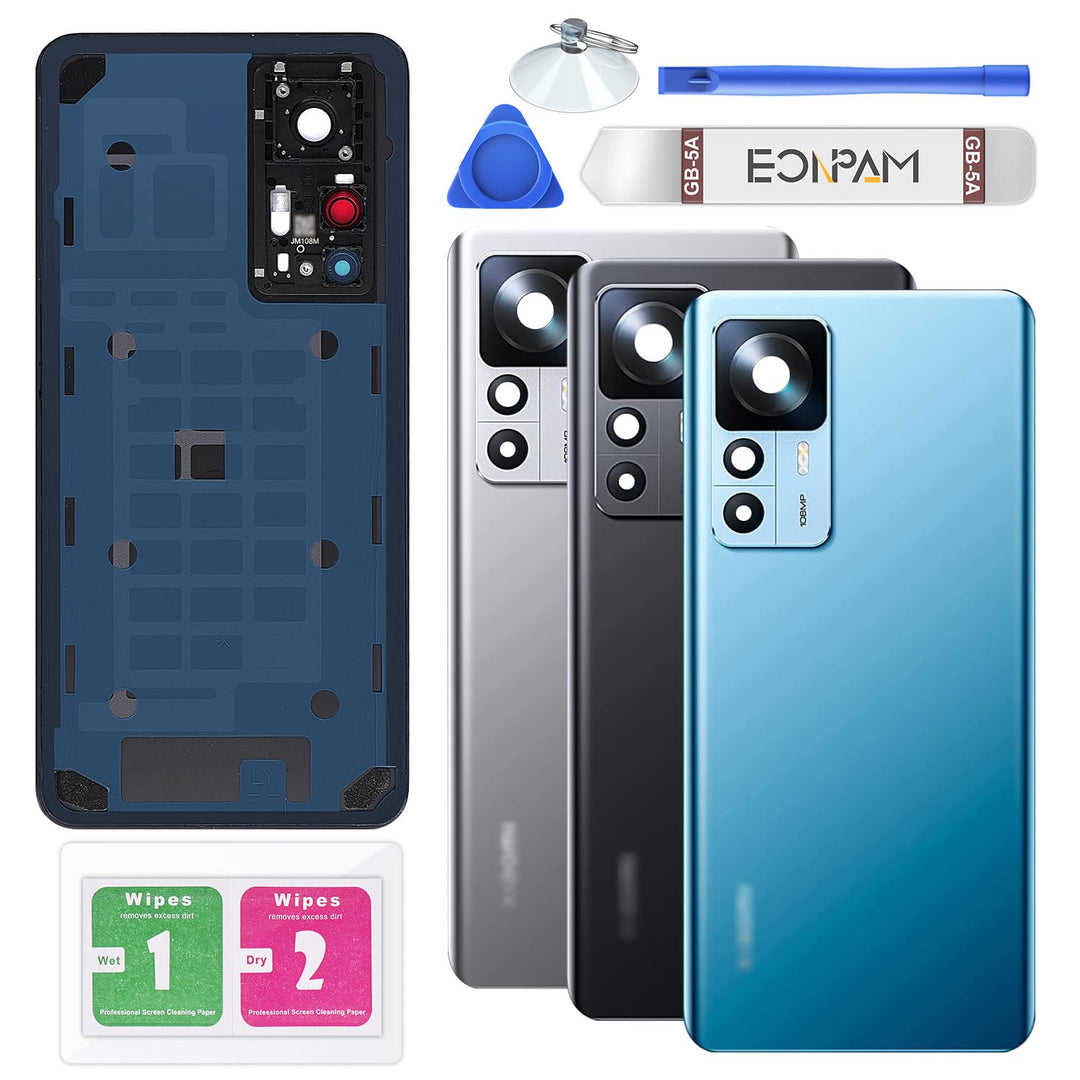 Eonpam Akkudeckel für Xiaomi 12T Rückseite Glas Original Backcover Back Glas Ersatz Reparatur Set mi
