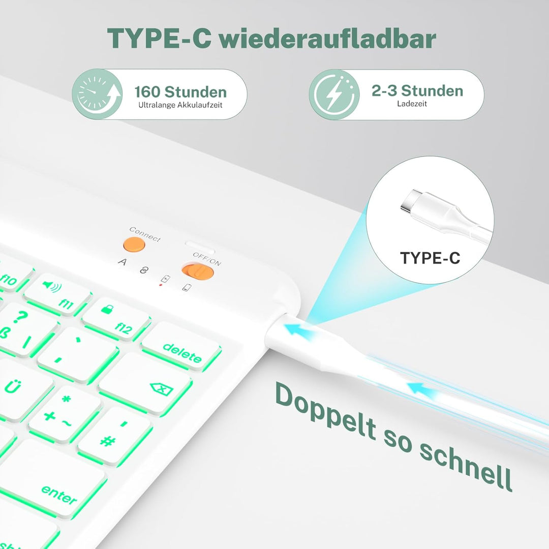 OYEEICE Hülle mit Tastatur für iPad 9/8/ 7 Generation 10,2 Zoll, Vergrösserte Anti-Falloff Tastenkap