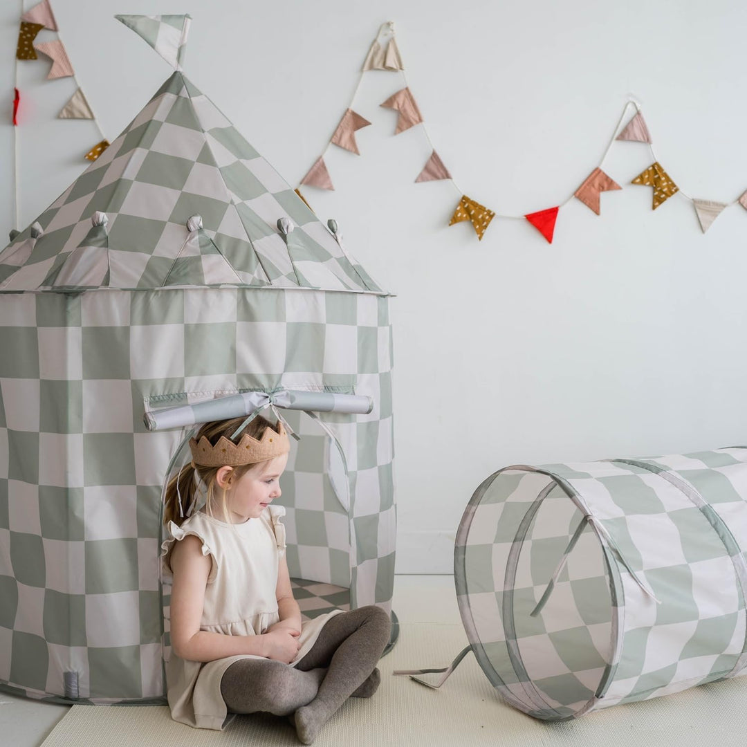 3 Sprouts - Krabbeltunnel für Kinder ab 1 Jahr – Spieltunnel Indoor & Outdoor - Schachbrett - Grün,