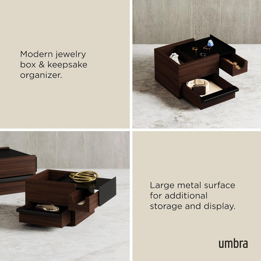 Umbra Stowit Mini Design Schmuckkasten – moderne Schmuck Box mit Geheimfächern für Ringe, Armbänder,