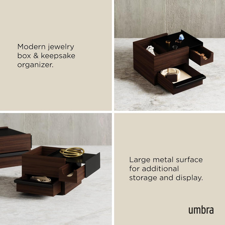 Umbra Stowit Mini Design Schmuckkasten – moderne Schmuck Box mit Geheimfächern für Ringe, Armbänder,