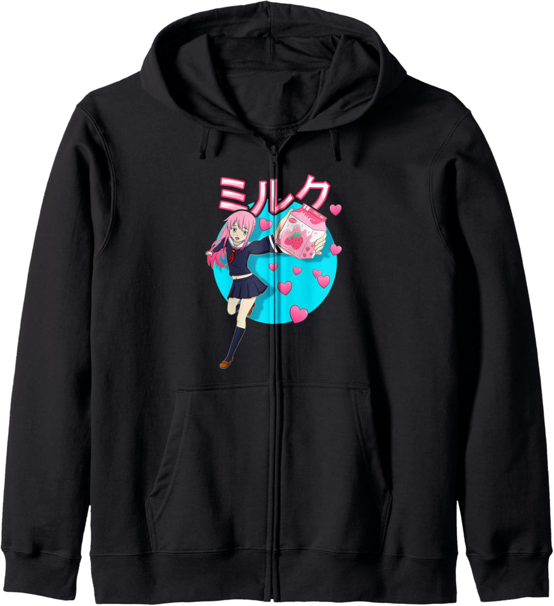 Kawaii Girl 90s Japanese Kawaii Strawberry Milk Shake Carton Kapuzenjacke