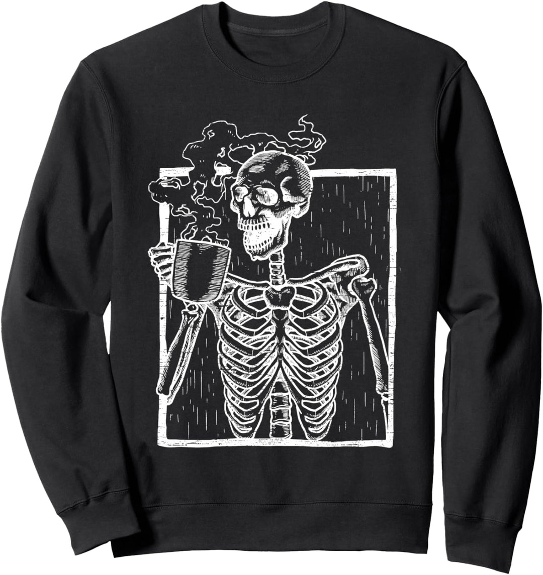 Distressed Skelett Vintage Smiling Skull Trinkkaffee Sweatshirt