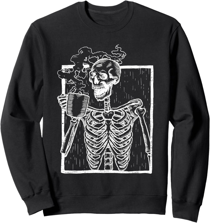 Distressed Skelett Vintage Smiling Skull Trinkkaffee Sweatshirt