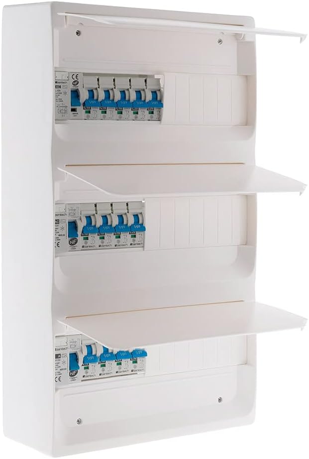 Coffret T5 39 modules Blanc équipé de 13 disjoncteurs et 3 inter. diff. livré avec accessoires