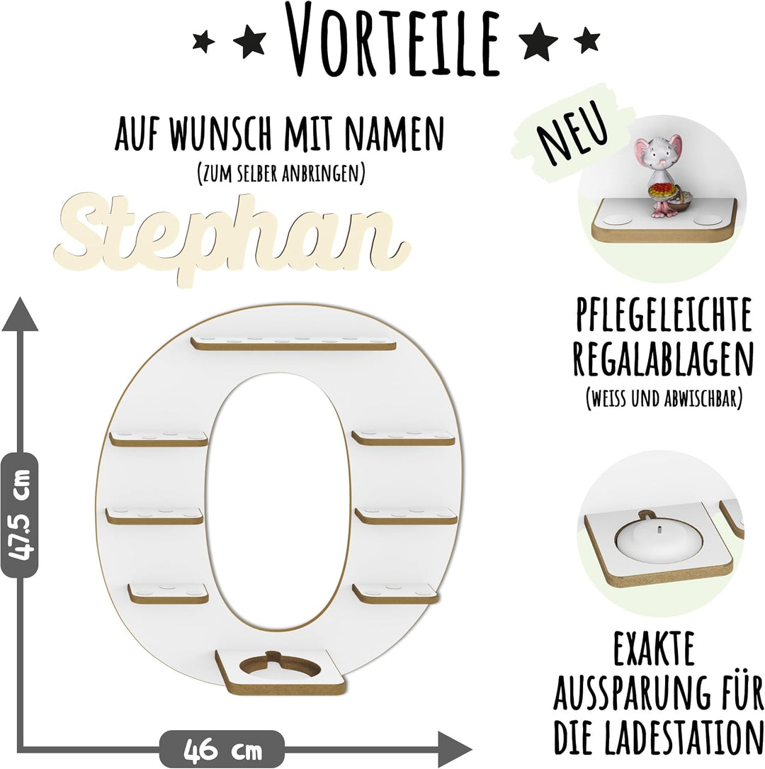 Regal Buchstabe für Toniebox, Wandregal für Tonie Figuren, personalisiert mit Name, Aufbewahrung für