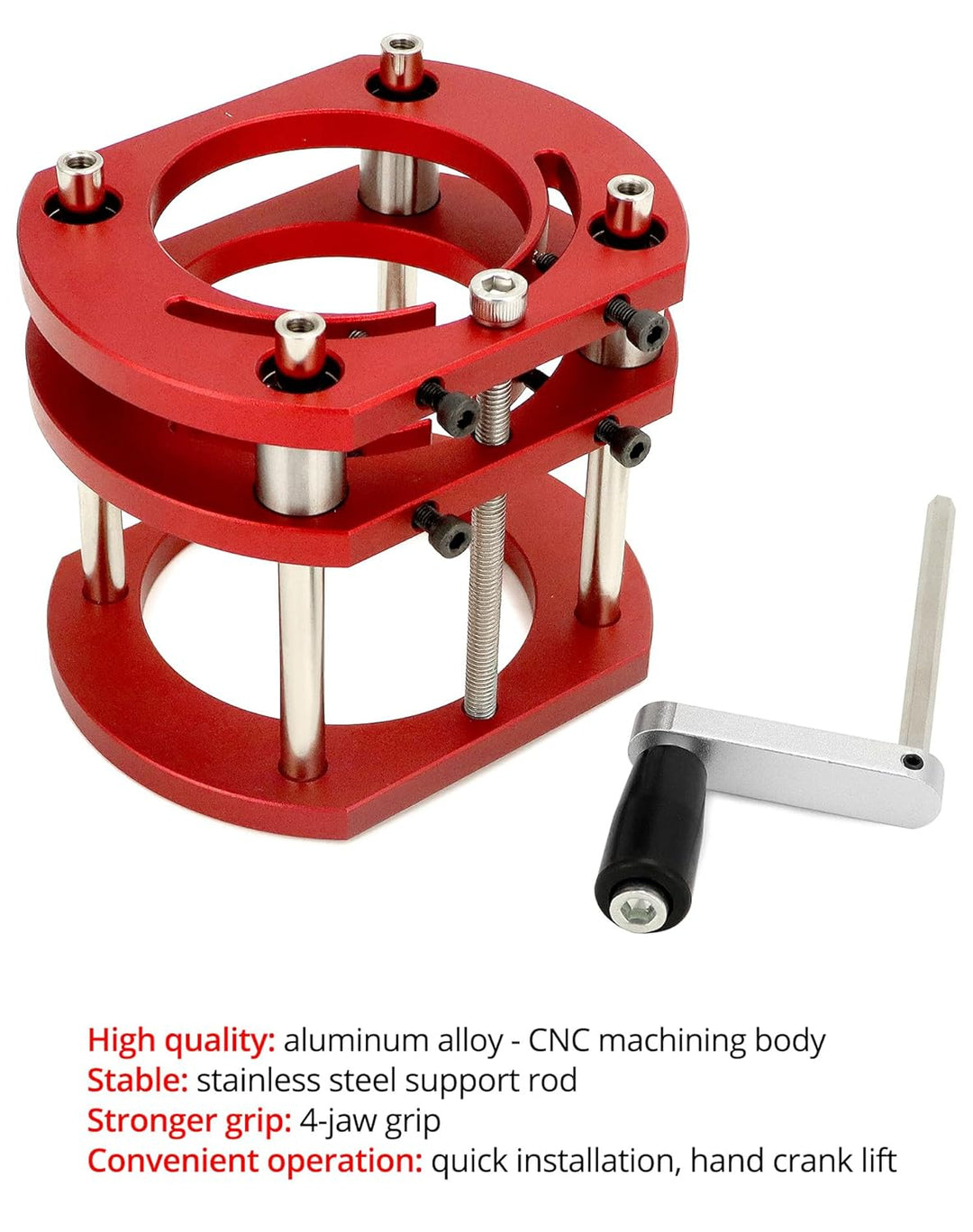 QWORK® Router Lift Base, Fräserlift für Motoren, für Motoren mit 64-66mm Durchmesser, Max. Hub 51 mm