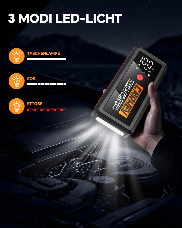 CARHEV Starthilfe Powerbank, 5000A Booster Auto Starthilfe, 12V Starter Powerbank(Bis zu 8.0L Benzin