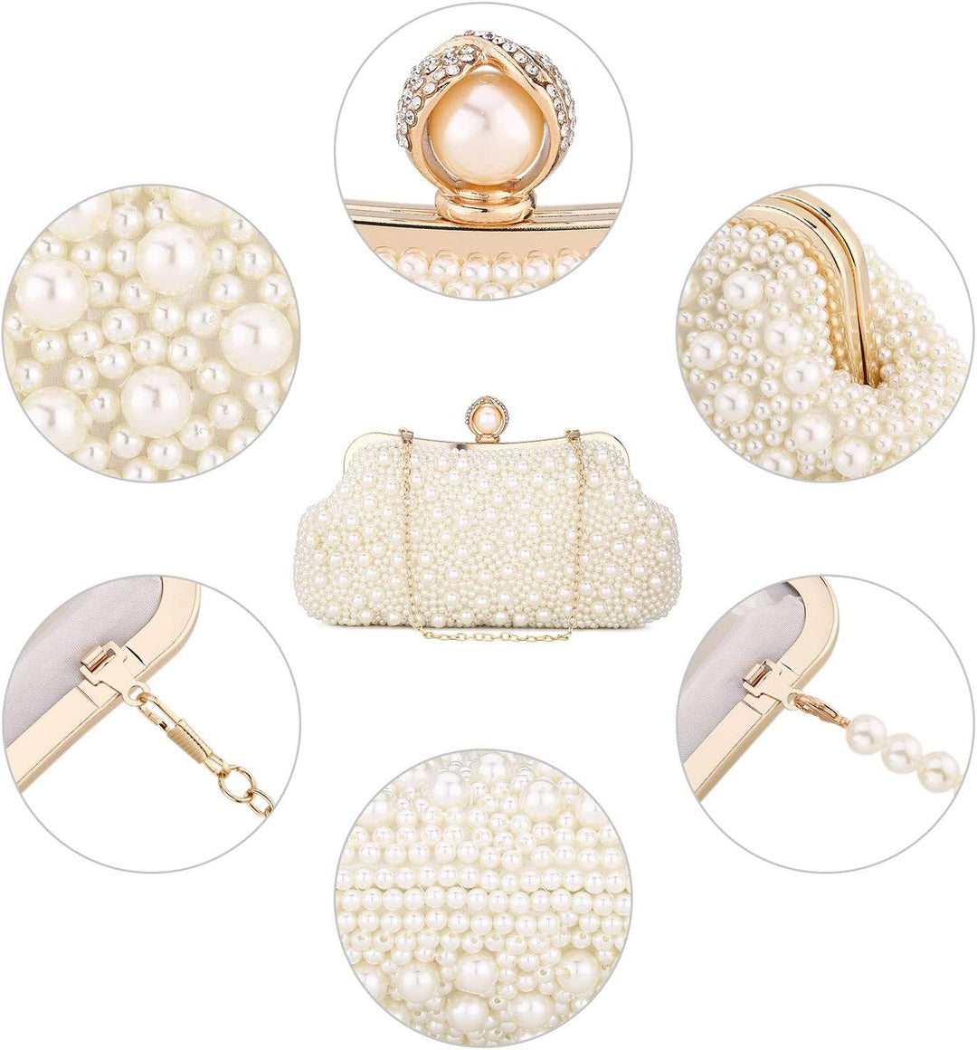 BAIGIO Perlen Damen Clutch Beige Abendtasche Brauttasche Elegant Handtasche Luxury Clutch für Mädceh